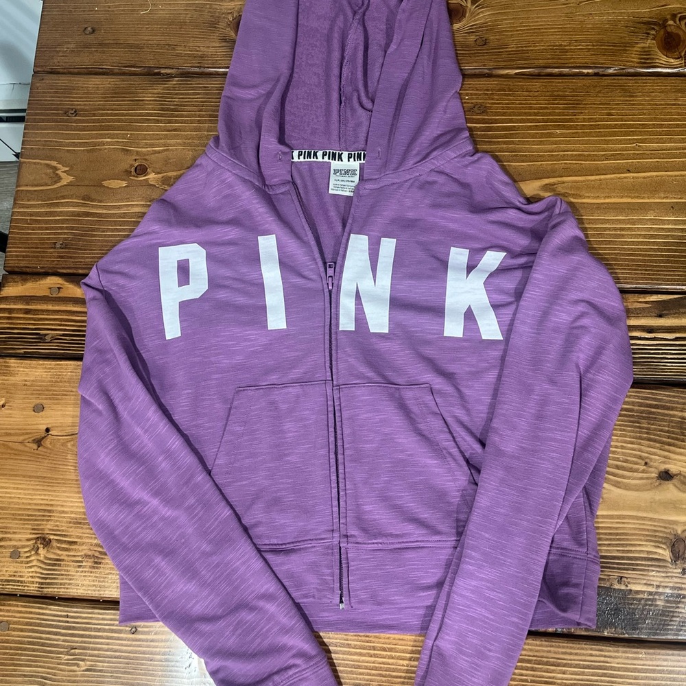 Victoria’s Secret PINK Zip-Up Purple Cropped Light-Weight Hoodie - Size Small